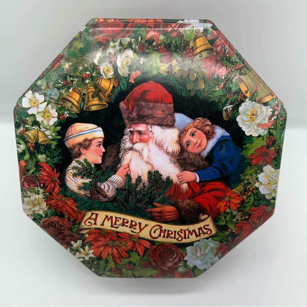 Ullman Co. Old World Santa Merry Christmas plastic 8 sided storage box 9"